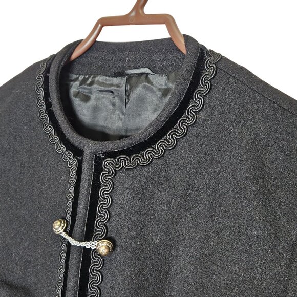 Traditional Bavarian Loden Wool Jacket Elegant Chain Buttons Embroidered Trim S - Picture 4 of 11